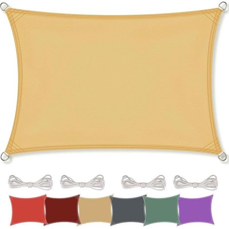 Voile d'ombrage beige en tissu imperméable et rafraîchissant, anti-UV, 2x3 m, avec corde offerte, pour terrasse, jardin, piscine, extérieur (1/5)