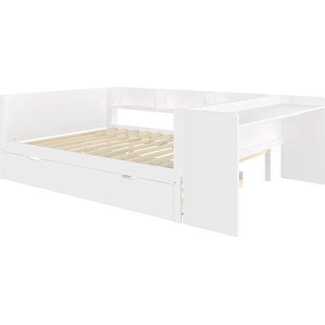 Letto doppio 140 x 200 cm con letto estraibile, scrivania e mensole, bianco (1/5)