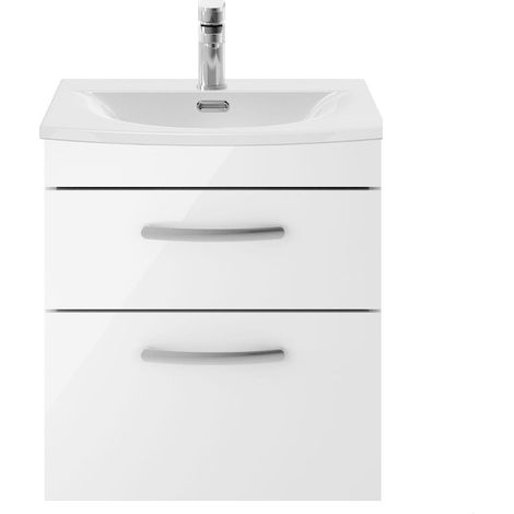 Millwich Contemporary 2 Drawer Wall Hung Vanity Unit with Curved Basin, Gloss White, 500mm