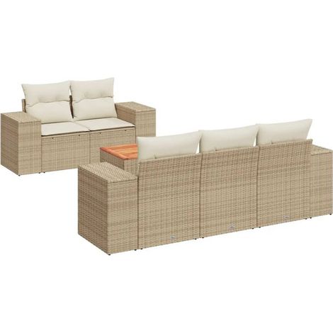 Ensemble de Mobilier de Jardin en Rotin 6 Pièces, Canapé d'Extérieur avec Coussins Beige, Salon de Terrasse pour Cour et Patio (1/5)