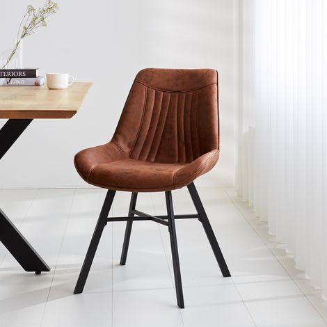 Chaise de salle Ă manger Cognac Eco-cuir Jada - Sans accoudoirs (1/5)