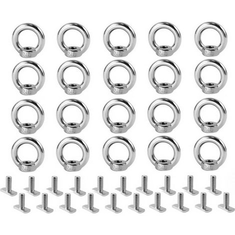 20 pièces Anneau de Levage M8, Oeillet Inox, Comprenant des écrous à œil M8 en Acier Inoxydable et des Vis à Tête Martelée, pour la Fixation, le Support et la Connexion Facile de Cordes (1/5)