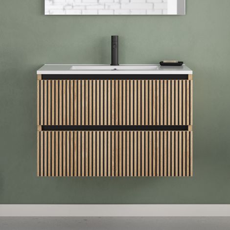 Meuble de salle de bain 80cm simple vasque - 2 tiroirs - sans miroir - roble era (chêne clair) - VENERIA (1/5)