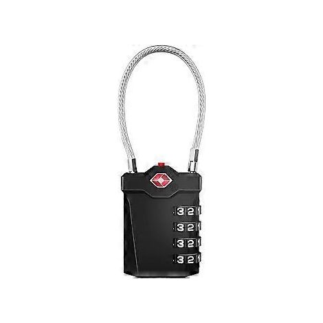 Gepäckschloss, TSA 4-stellige Zahlenkombination für Koffer mit Öffnungsalarm, Code Gym Kabelschloss für Spinde (1 Stück, Schwarz)