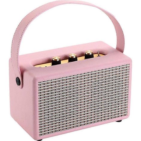 Enceinte Bluetooth rétro sans fil portable professionnelle avec interface USB, couleur rose, excellente qualité. (1/5)