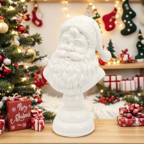 Tête De Père Noël - Statue En Résine Blanche - Décoration De Noël Pour Bureau Étagère Table - 15 Cm - Lot De 1 (1/5)