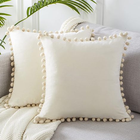 Housse Coussin 45x45CM Blanc Salon Decoration Chambre Coussin Canape Fauteuil Relax de Bureau Scandinave avec Fermeture Eclair Lot de 2 Protege Oreiller en Velours (1/5)
