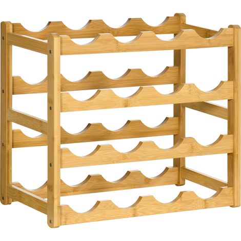 Flaschenregal aus Bambusholz, 4 Etagen, 16 Flaschen, 43 x 23,5 x 38 cm, Naturholz