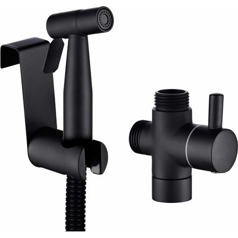Douchette WC Acier Inoxydable Kit Douchette Toilette , Noir Pulvérisation Douchette à Main avec Tuyau, Support, (1/4)