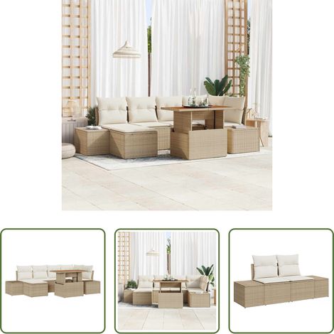 Salle à manger extérieure - Ensemble de salle à manger pour jardin 7 pcs Beige et crème (1/5)