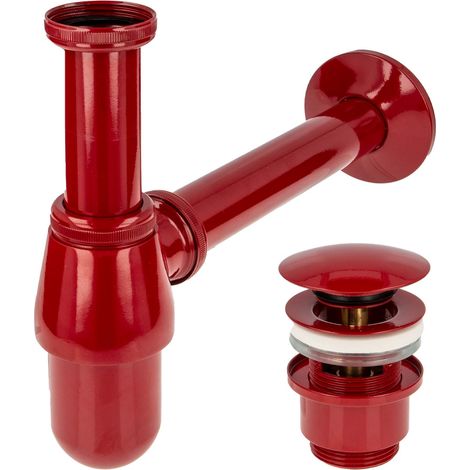 tecuro Siphon mit Pop Up Ablaufventil rot (RAL 3003) - Universal Set für Waschtisch / Waschbecken (1/5)