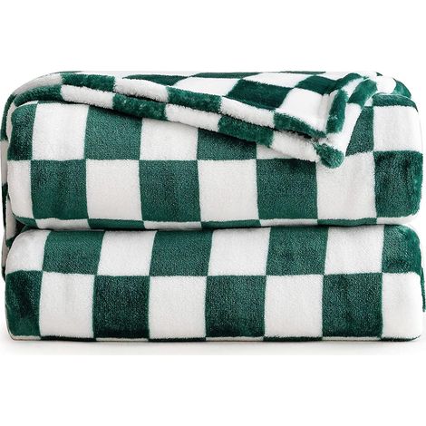 Couverture en flanelle à carreaux Green Buffalo - Plaid en velours microfibre doux et léger pour canapé et fauteuil - 70 x 140 cm (1/5)