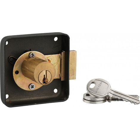 Serrure de meuble en applique pour porte d'ameublement, gauche, axe 40mm, 70x70mm, noir, 3 clés - (1/3)