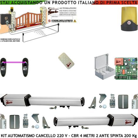 Automatismo Cancello 4 Metri 2 Ante da 2 M Kit Base 2 Motori Elettromeccanici 230 V Corsa 300 mm Spinta 2 Q.li Sblocco Staffe Radiocomando 1 Coppia di Fotocellule Selettore 2 Ck Faro Cartello Monitore (1/5)