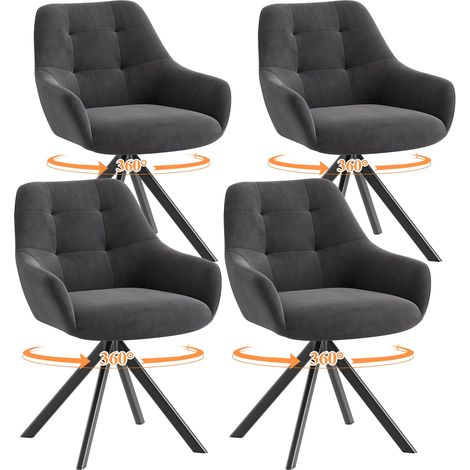 Lot de 4 Chaises de Salle à Manger Pivotantes à 360°, Chaises avec Accoudoirs en Tissu Moelleux et Piètement Métal, Chaises Confortables Pivotantes avec Dossier pour Cuisine,Bureau, Gris (1/5)