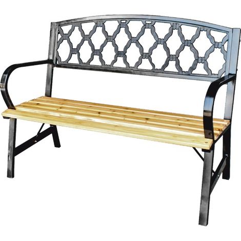 Banc d'extérieur FERONA 120 cm bois et acier noir avec dossier décoratif (1/2)