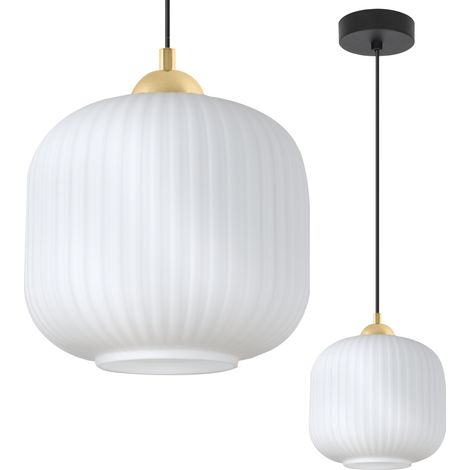 Suspension Riffle noire et dorée, 1 pôle, cylindre blanc 20 cm, culot E27 (1/5)