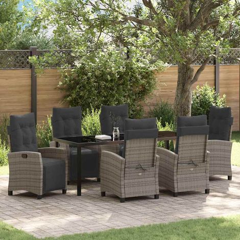Garten Essgruppe mit Kissen 7 pcs Grau Poly-Rattan (1/5)