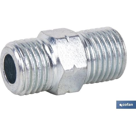 COFAN racor empalme 1/4 x 1/4 bsp , Empalme metálico de doble rosca macho. Cuenta con un cuerpo totalmente de acero.Para una total seguridad y estanqueidad, incluso en condiciones (1/3)