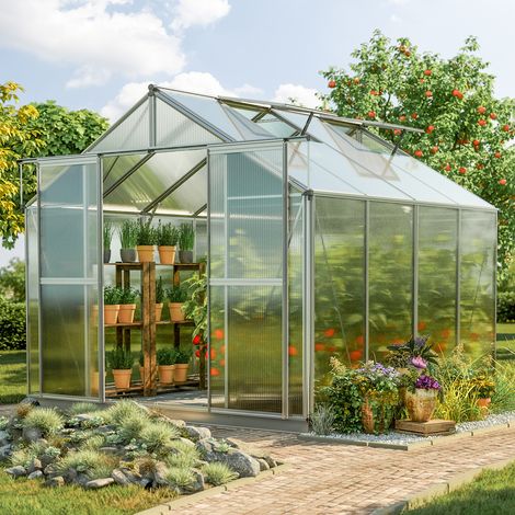 GFP Invernadero Topas 4 estructura de aluminio 225x259 cm, placas alveolares de 8 mm, con sistema de apertura automático de ventanas y base de cimentación metálica (1/5)