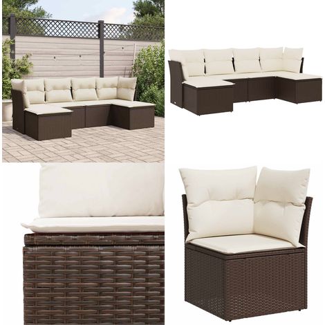 Salon de jardin avec coussins 6 pcs marron résine tressée - Ensemble Salon De Jardin - Canapé Extérieur - Meuble De Jardin - Salon De Jardin Design - Set De Salon De Jardin - Home & Living (1/5)