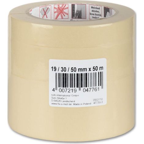 FIX-0-MOLL - 50mt x 19/30/50mm - SET 3 NASTRI ADESIVI ECO IN CARTA CRESPATA PER MASCHERATURA - COLORE CAMOSCIO