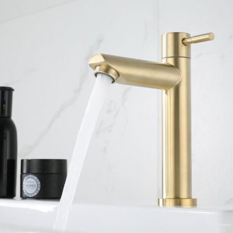 Mitigeur Rétro pour Salle de Bain - Lavabo Doré Brossé, Vintage pour Vestiaire, Eau Froide, G1/2 (1/5)