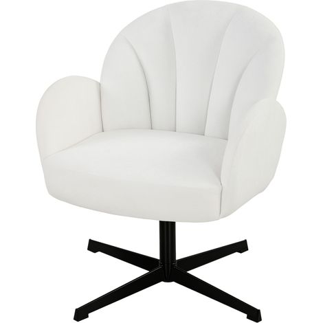 Drehsessel, Samt-Loungesessel mit muschelförmiger Rückenlehne und Federkernkissen, cremefarben (1/5)