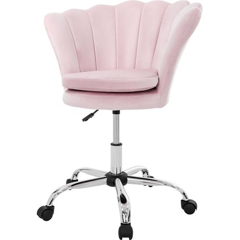 ML-Design Sedia da Trucco in Velluto Rosa Chiaro con Schienale a Conchiglia Struttura in Metallo Poltrona da Toeletta Poltroncina Imbottita da Scrivania Ergonomica Regolabile in Altezza e Girevole