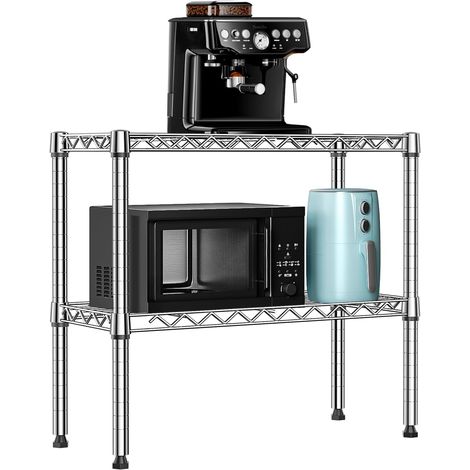 Étagère Métallique à 2 Niveaux, Capacité de Charge Totale 90 kg, Étagère de Rangement en Acier pour Cuisine, Garde-Manger, Cellier, Buanderie et Placard, Chromé, 30×70×59,5 cm (1/5)