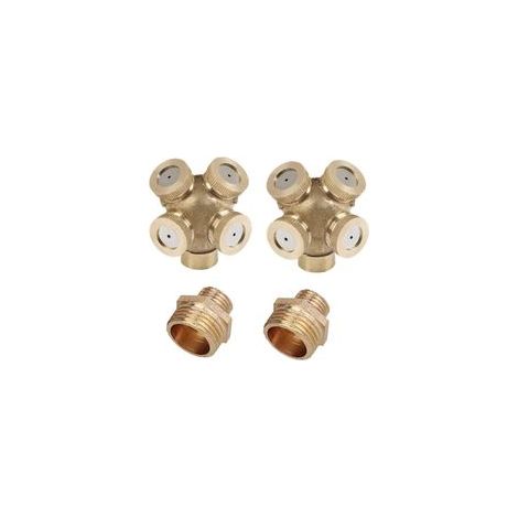 2 Pack 4 trous Buse de pulvérisation en laiton, Brumisateur Buse Jardin arroseurs Raccord de tuyau d'eau connecteur pour jardinage et agriculture