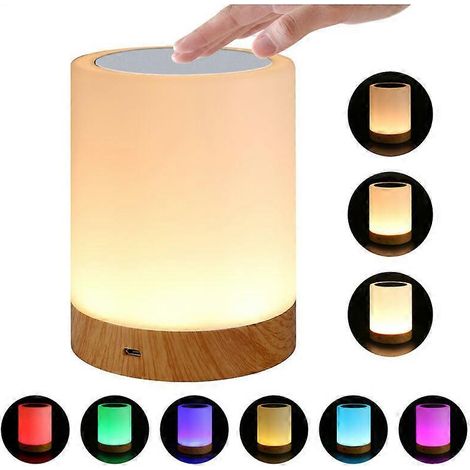 Lampe de chevet LED intelligente, 3 niveaux de luminosité, lampe de chevet multicolore avec fonction minuterie, commande tactile (1/4)