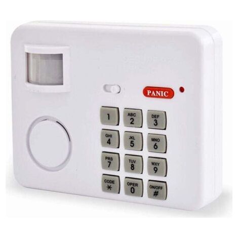 Wireless Alarm, 100° 5m Motion Detector, 90 dB Siren, Chime, Keypad, Panic Button, ABS, 3 AA Batteries, Easy Installation, Home, Garage, Office (1/4)