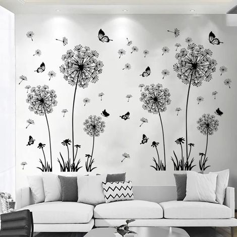 Sticker Mural - Pissenlit - Salon - Papillons - Tropical - Décoration Intérieure