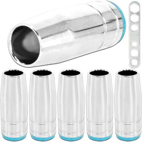 MB25 Buse conique de soudage MIG Consommables Buse à gaz à enveloppe Embout protecteur Capuchon en laiton chromé pour MAG MIG 25AK MB25 Accessoires pour torche de soudage, avec clé (6 pièces)