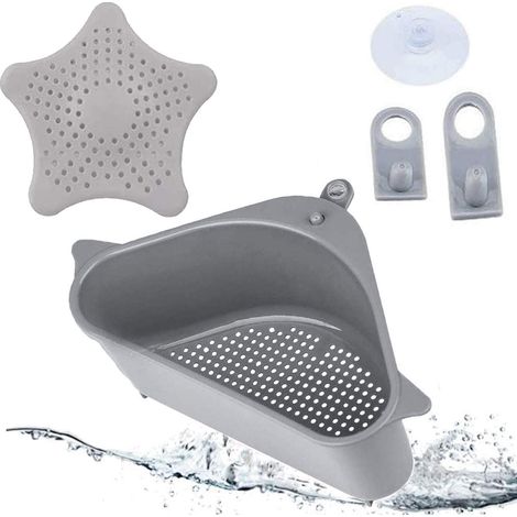 Égouttoir triangulaire pour évier avec ventouse, porte-éponge multifonctionnel pour cuisine et salle de bain-AquaForge (1/5)