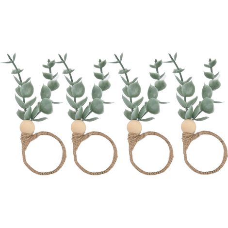 Lot de 4 ronds de serviette en fleurs artificielles, style nordique minimaliste moderne, rond de serviette effet « bave », rond de serviette pour table d'hôtel 6640 (1/5)