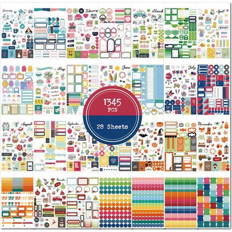Autocollants pour agenda J10 - 1345 pièces d'autocollants décoratifs colorés (1/4)
