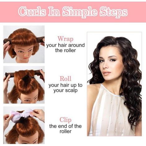 Lot de 3 bigoudis sans chaleur pour cheveux - Boucles sans chaleur pendant la nuit - Bigoudis à souffler - Bandeau - Ond Étiquette (1/4)