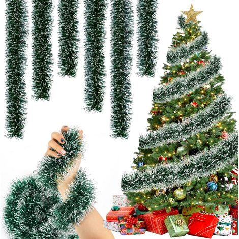5er Set Weihnachtsbaum Girlande 2M Lametta Künstliche Tannengirlande Grün