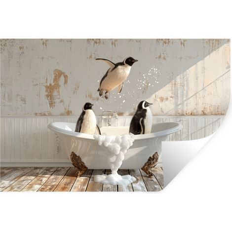 STICKER MURAL Vintage - Pingouin - Baignoire - Mousse 120x80 cm (1/5)