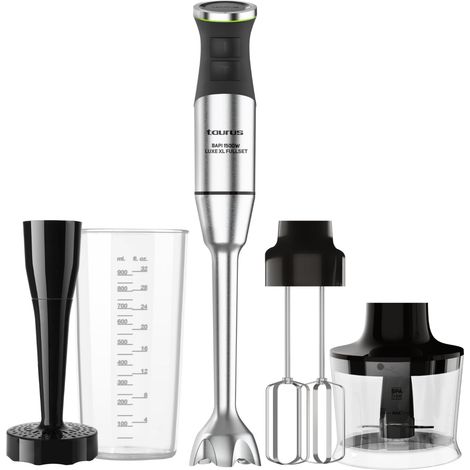 Mixeur Plongeant 1500W, 20 Vitesses + Turbo, Lames en Acier Double Effet, Anti-éclaboussures, Verre Doseur 900 ml, Hachoir 350 ml, Double Émulsionneur, Presse-purée (1/5)