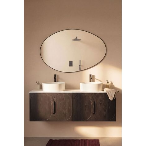 Meuble salle de bain suspendu FINN 160 cm noir 2 tiroirs BASS plateau double vidage avec trou robinet (1/5)