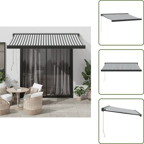 The Living Store Auvent rétractable anthracite et blanc 3,5x2,5m tissu/aluminium - Auvent Rétractable - Store Mural - Abri Solaire - Protection UV - Terrasse (1/5)