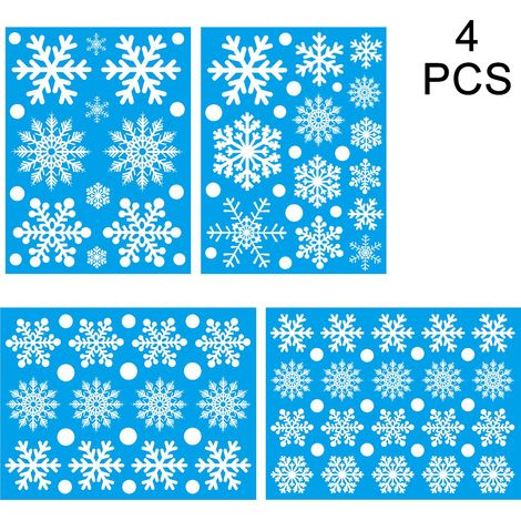 Décorations de Noël et de Thanksgiving : flocons de neige blancs, boules, cloches, autocollants, stickers, 4 feuilles, 100 pièces