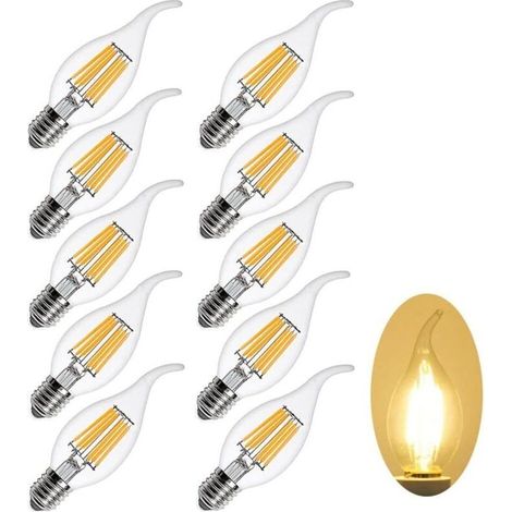 10 Paquets E14 6W Dimmable Blanc Chaud 2700K Ampoules à Filament LED(équivalent à une Ampoule Halogène de 60W)600LM Ampoule Bougie Edison Vintage C35 Lampe à économie D'énergie,AC 220-240V (1/4)
