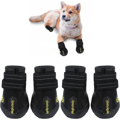 Lot de 4 bottes antidérapantes pour chien, chaussures de protection imperméables et réglables, adaptées aux chiens de petite et moyenne taille (3 noir) (1/4)