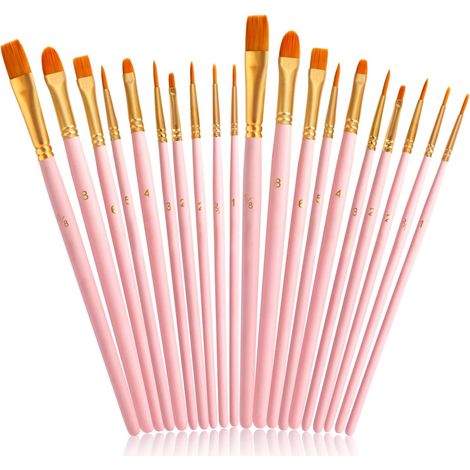 Lot de 20 pinceaux en nylon à pointe ronde pinceaux acryliques pour peinture aquarelle à l'huile acrylique (rose) (1/2)