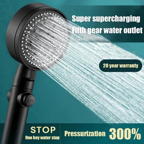 Ducha ahorradora de agua con 5 velocidades ajustables, alta presión de agua, ducha de mano, pantalla de un botón, apagado automático en caso de escasez de agua, baño sin taladros (1/5)