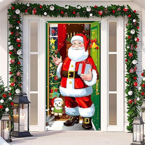 Cortina de Navidad para Puerta, Banner Decorativo de Papá Noel Divertido, Fondo de Tela 90 x 200 cm, Accesorio para Cabina de Fotos, Decoraciones Navideñas, Banner de Papá Noel para Puerta (1/5)